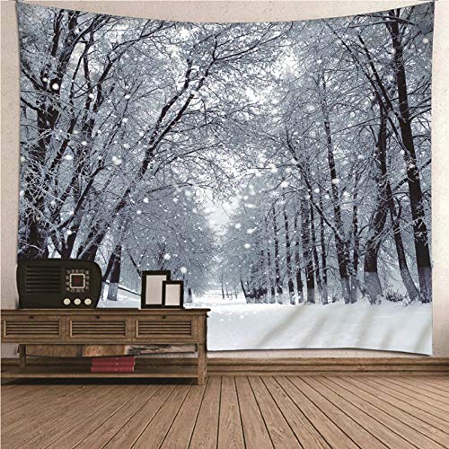 Banemi Wandbehang Kinder, Teppich Modern Weiß Winterthema Bäume und Schnee Polyester Wandteppich...