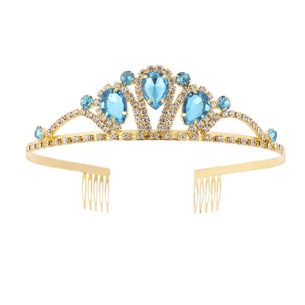 Metal Headband Wedding Crown Princess Queen Tiara Rhinestone Bridal Headpiece with Comb for Valentine's Day Mother's Day Christmas Gifts (Teal)