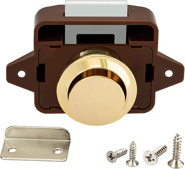 POFET Push Button Cabinet Door Catch Lock Caravan Motorhome Camper Latch Cupboard Gold Knob