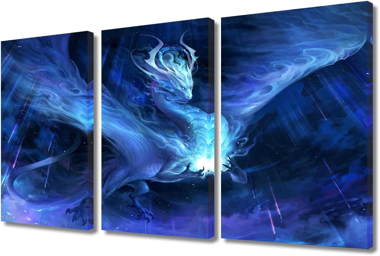 Blue Ice Dragon Canvas Wall Art Fantasy Dragon Wall Art for
