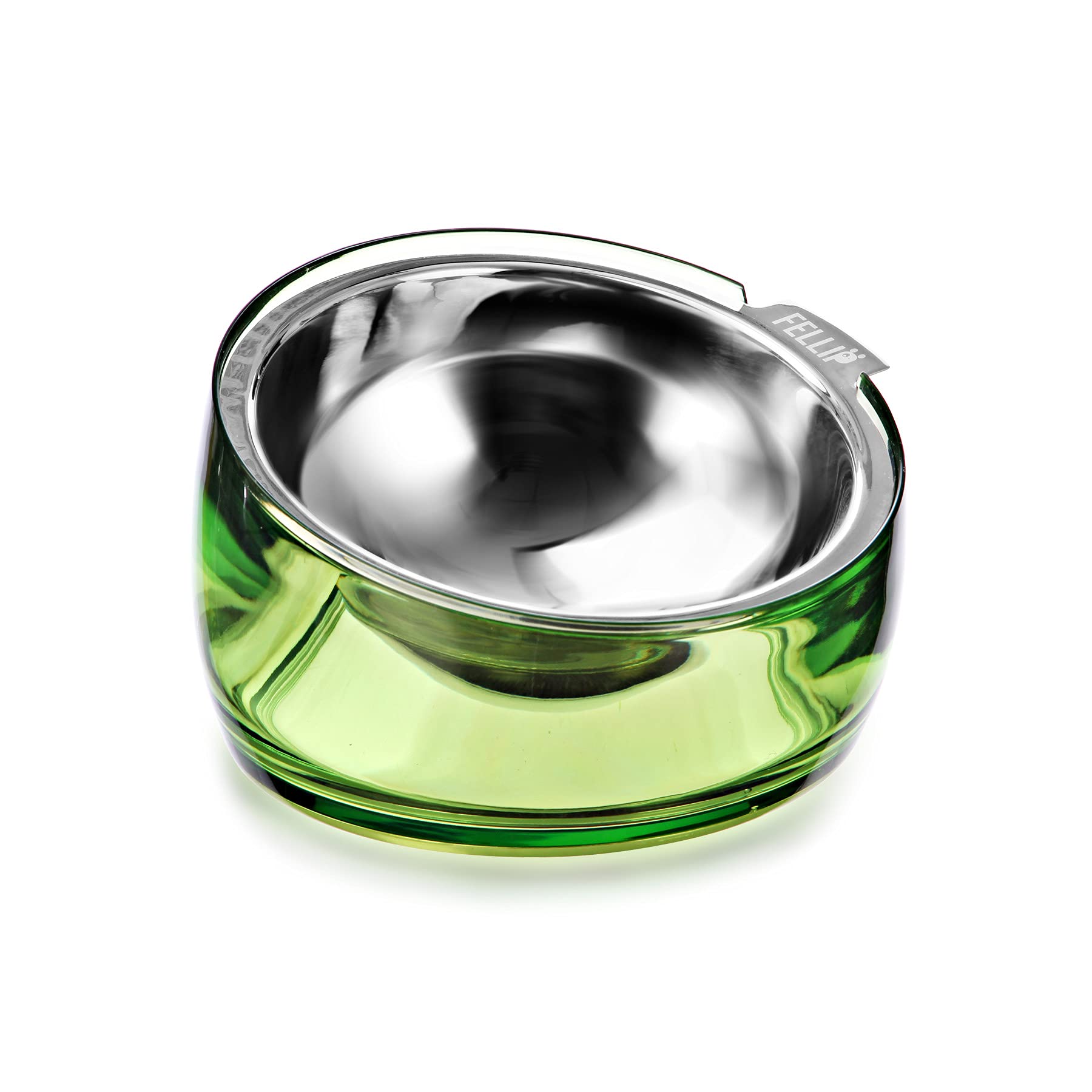 Felli Pet Raised Dog Bowls Stainless Steel Slanted Oval Dish Tilted Anti Vomiting, No Spill, Weighted Non Slip Base Elevated Slanted Metal Feeder for Small Medium Dog, Bulldog(1.5 Cups Supreb, Jade)