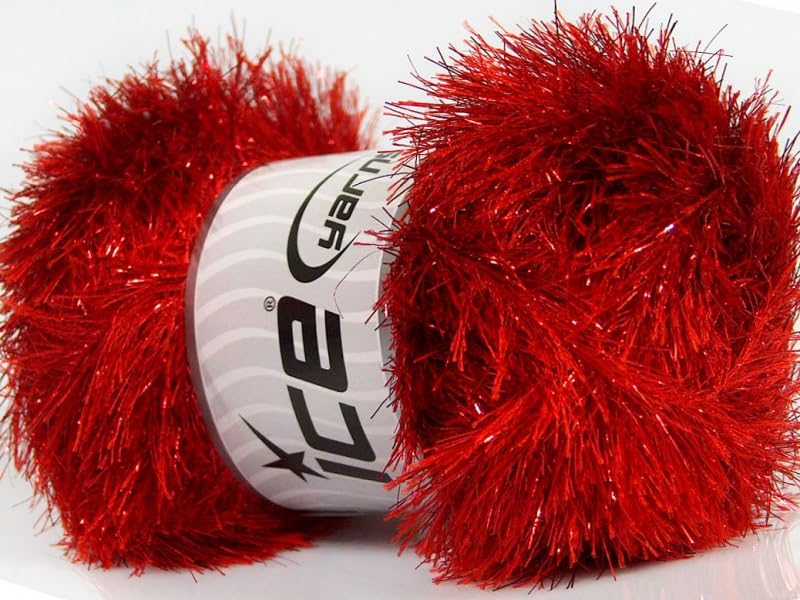 Ice YarnsRed Eyelash Dazzle - Eyelash Yarn with Metallic Sparkle, 100 Gram (3.53 Ounces) 140 Meters (153 Yards)
