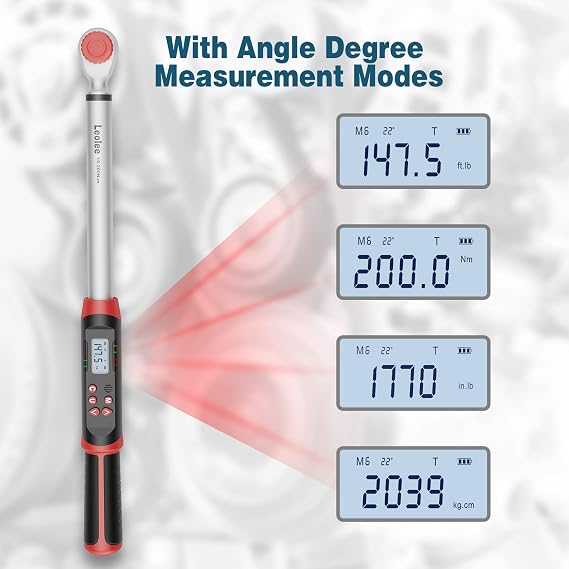 Leolee 1/2-Inch Drive Digital Torque Wrench with Angle, 7.38-147.5 Ft-Lb