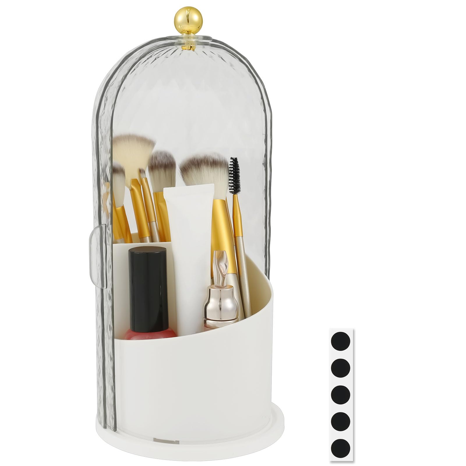 MENIBBLER Concealed Toothbrush Holder, 360° Rotating Makeup Brush Organizer, Covered Makeup Brush Holder with Sliding Lid, Dustproof Cosmetic Brushs Container for Toothbrush Lipstick Vanity(White)