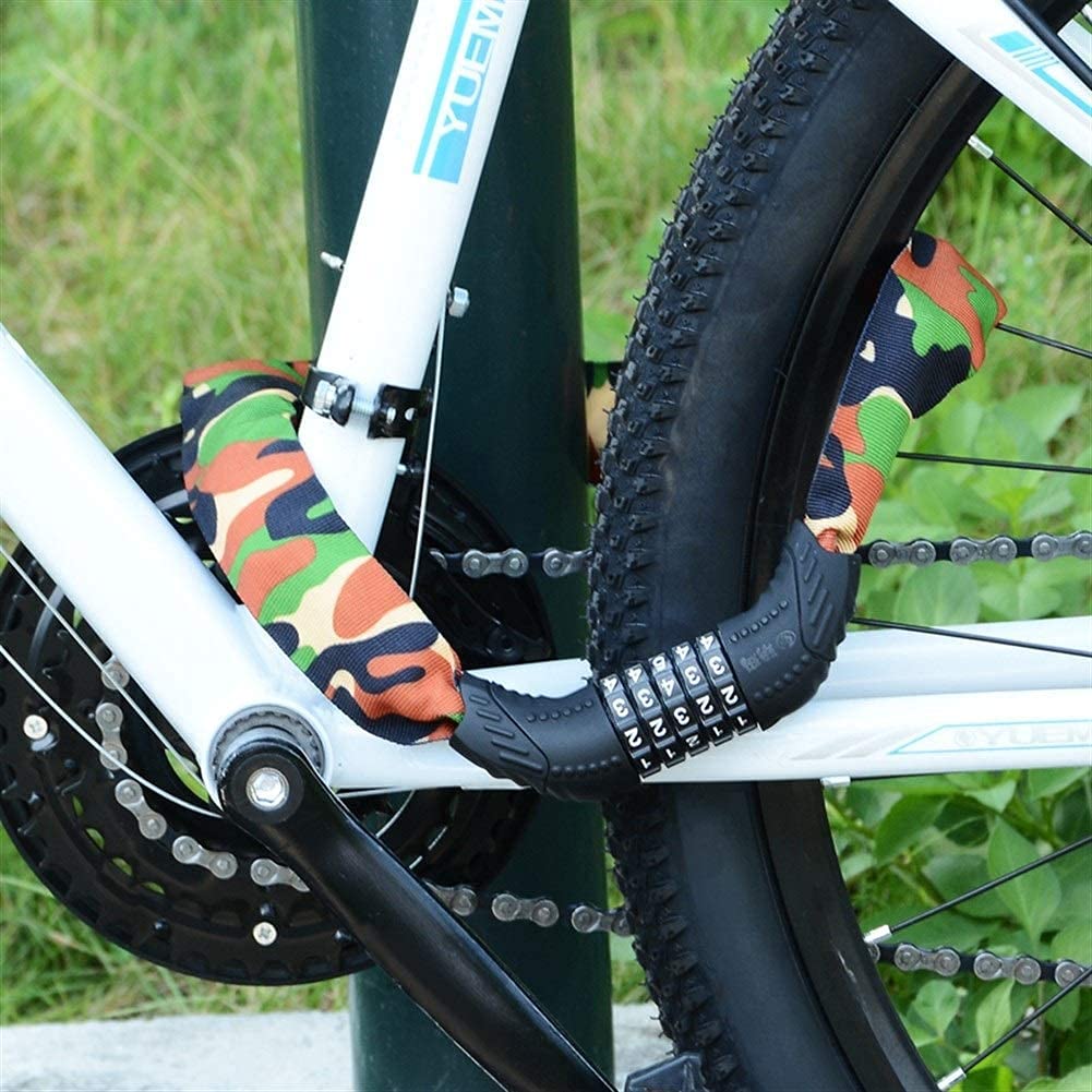 FURLOU Lucchetto con codice a Catena per Bicicletta da Bicicletta, con Lucchetto in Acciaio Legato Duro, codice a Combinazione ripristinabile a 5 cifre, 100 cm, Verde Mimetico
