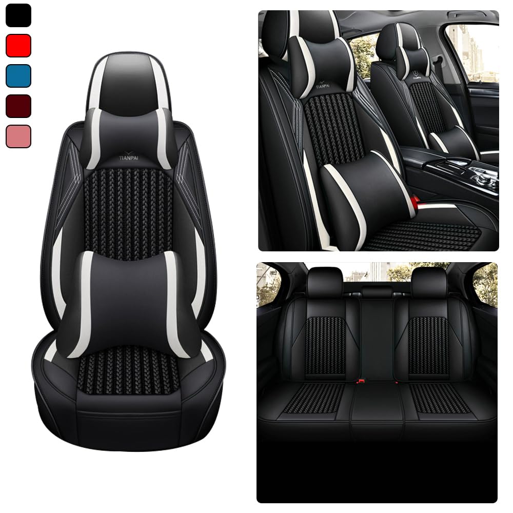 Fundas de Asientos para Hyundai i20 5Asientos Juegos de Cubreasientos de Coche de Piel Sintética Impermeables para Todas Las Estaciones(Lujo Negro-Blanco)