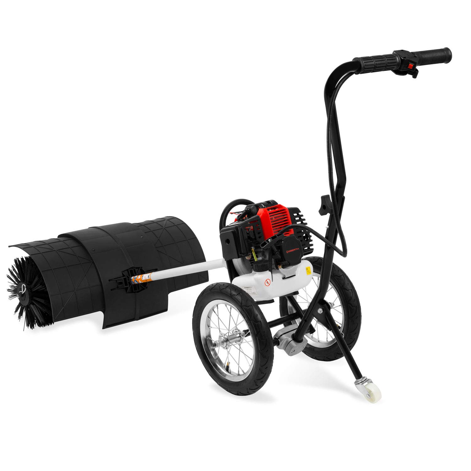 EBERTH Sweeper Miotła spalinowa Miotła benzynowa 3 KM, silnik 2-suwowy, 52 cm3, z kołami, w zestawie 2x walec zamiatający 30 cm, szerokość zamiatania 60 cm, osłona ochronna na walcu