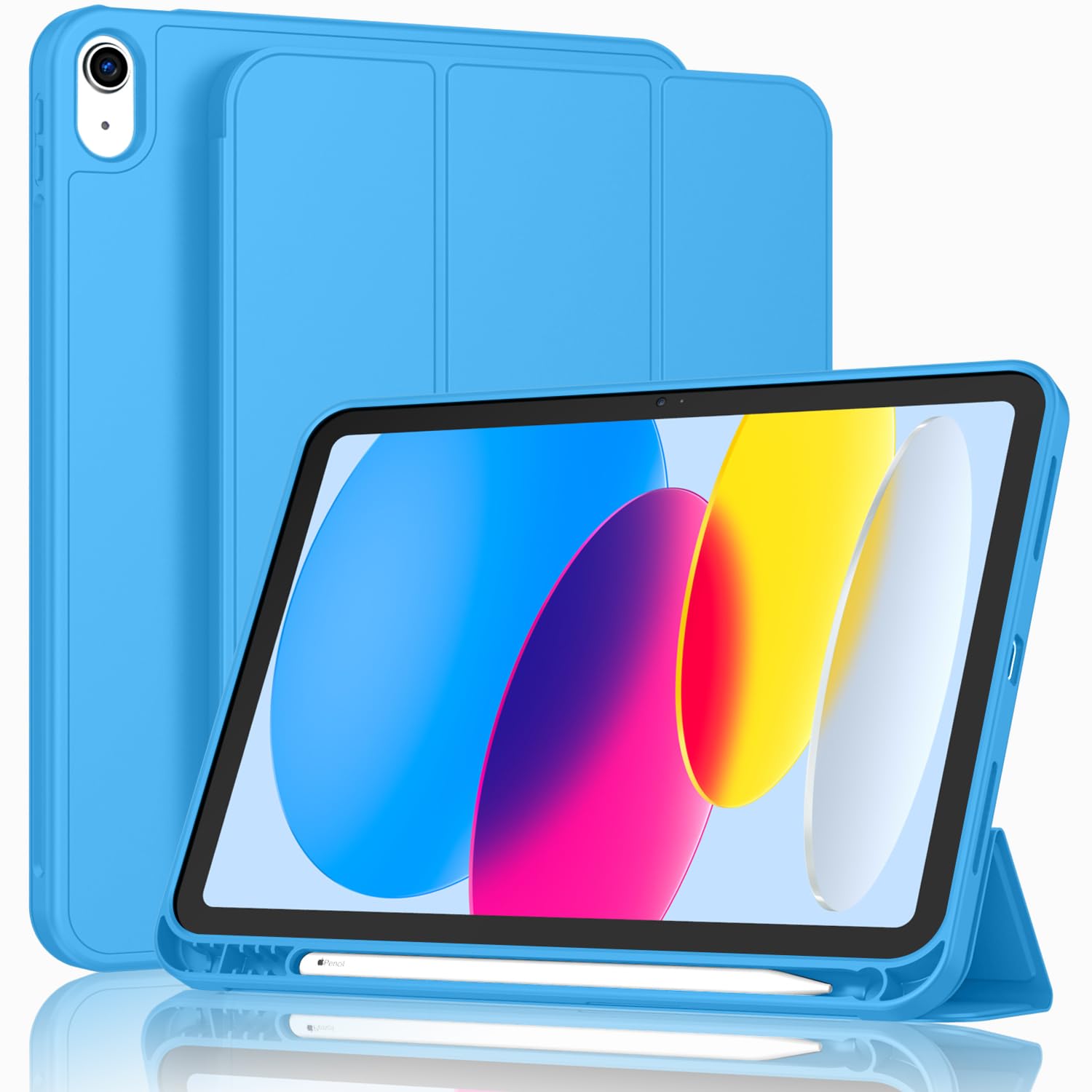 ToaPoia Case for iPad (A16) 11 Inch 2025/iPad 10th Generation 10.9 Inch 2022, Slim Trifold Stand Protective Cover with Pencil Holder and Soft TPU Back,Support Auto Sleep/Wake (Ocean Blue)