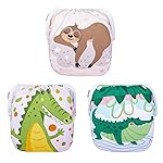 ALVABABY 3 Pack Swim Diapers, Baby/Toddler/Infant Snap Adjustable Reusable Swim Diaper Baby Gift for Boy and Girl Small 3SWY41