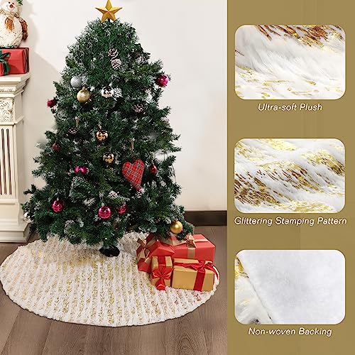 Lewondr-Christmas-Tree-Skirt-35-Inch-Glittering-Gold-Stamping-Pattern-Tree-Skirt-for-Holiday-Party-Xmas-Tree-Decoration-Double-Layers-Ultra-Soft-Plush-Xmas-Tree-Mat-Tree-Base-Cover-Gold Lewondr Christmas Tree Skirt 35 Inch Glittering Gold Stamping Pattern Tree Skirt for Holiday Party Xmas Tree Decoration Double Layers Ultra Soft Plush Xmas Tree Mat Tree Base Cover Gold
