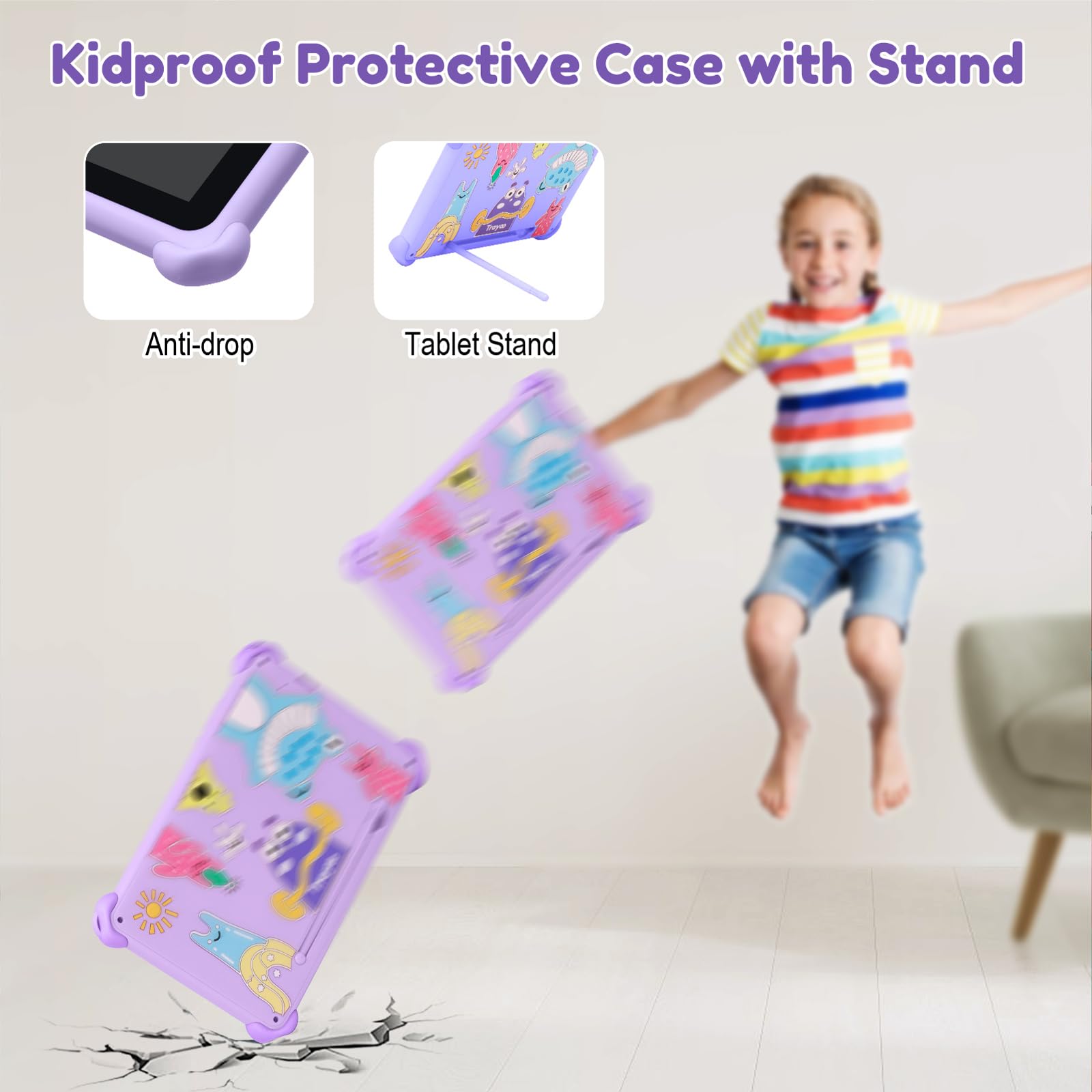 Tableta infantil de 7 pulgadas para niños de 3 a 12 años, tableta Android de 32 GB con funda sólida, YouTube, Netflix, GMS, Bluetooth, WiFi, aplicaciones de aprendizaje educativo instaladas, control