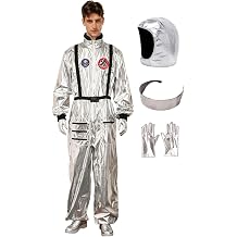 Astronaut Costume Adult Men Silver Space Jumpsuit Halloween Outfit
