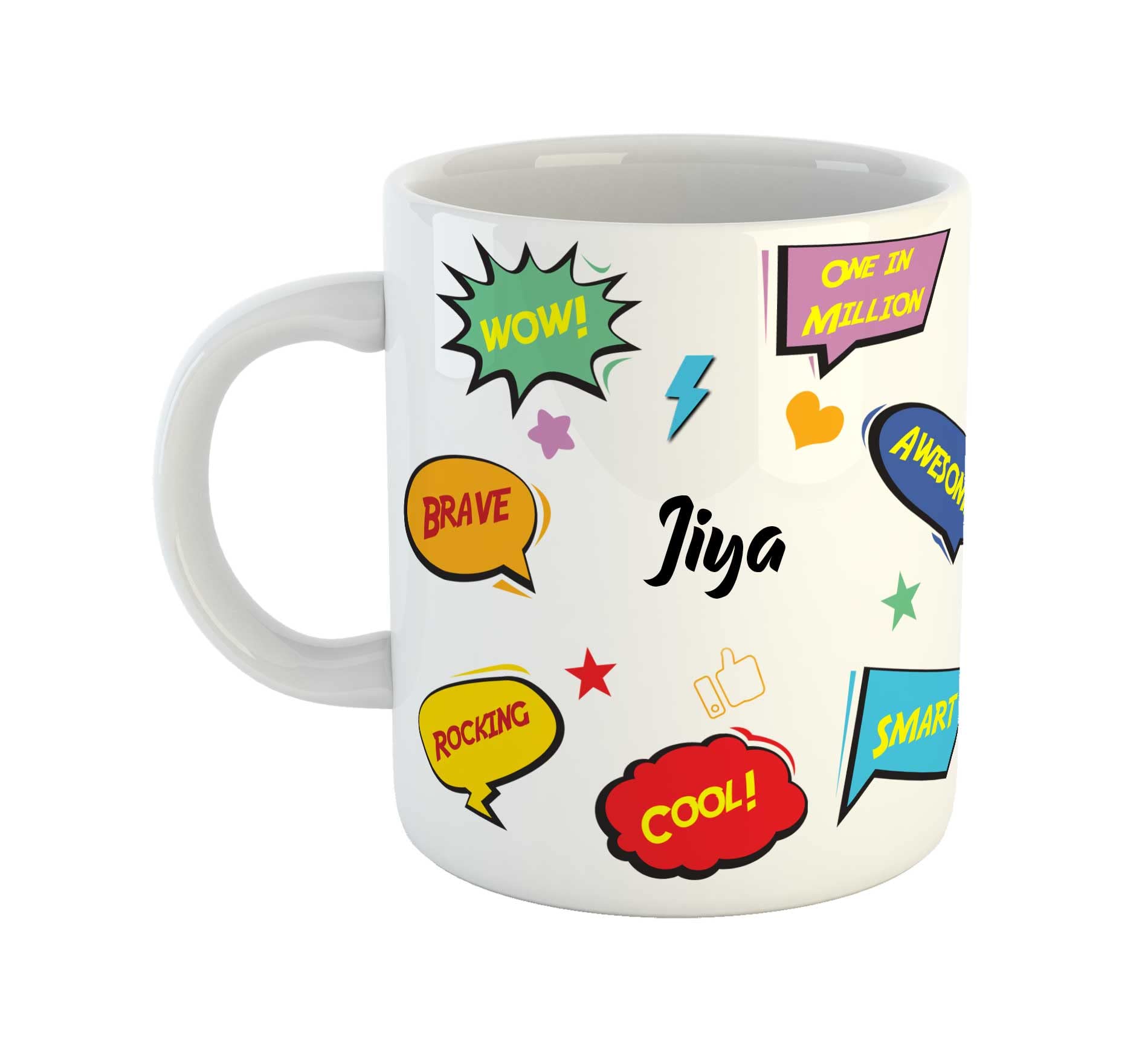 ASHVAH Customized Jiya Name Ceramic Coffee Mug - Happy Birthday Gift for Daughter, Sister, Wife, Friend, Return Gift for Kids, Color - White, Name -Jiya