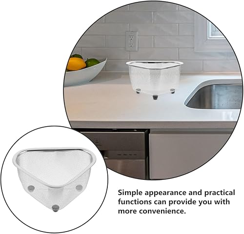 Miniatura 2 de Hemoton Colador de fregadero de acero inoxidable,Cesta de malla de esquina de fregadero triangular,Cesta de almacenamiento de esquina del