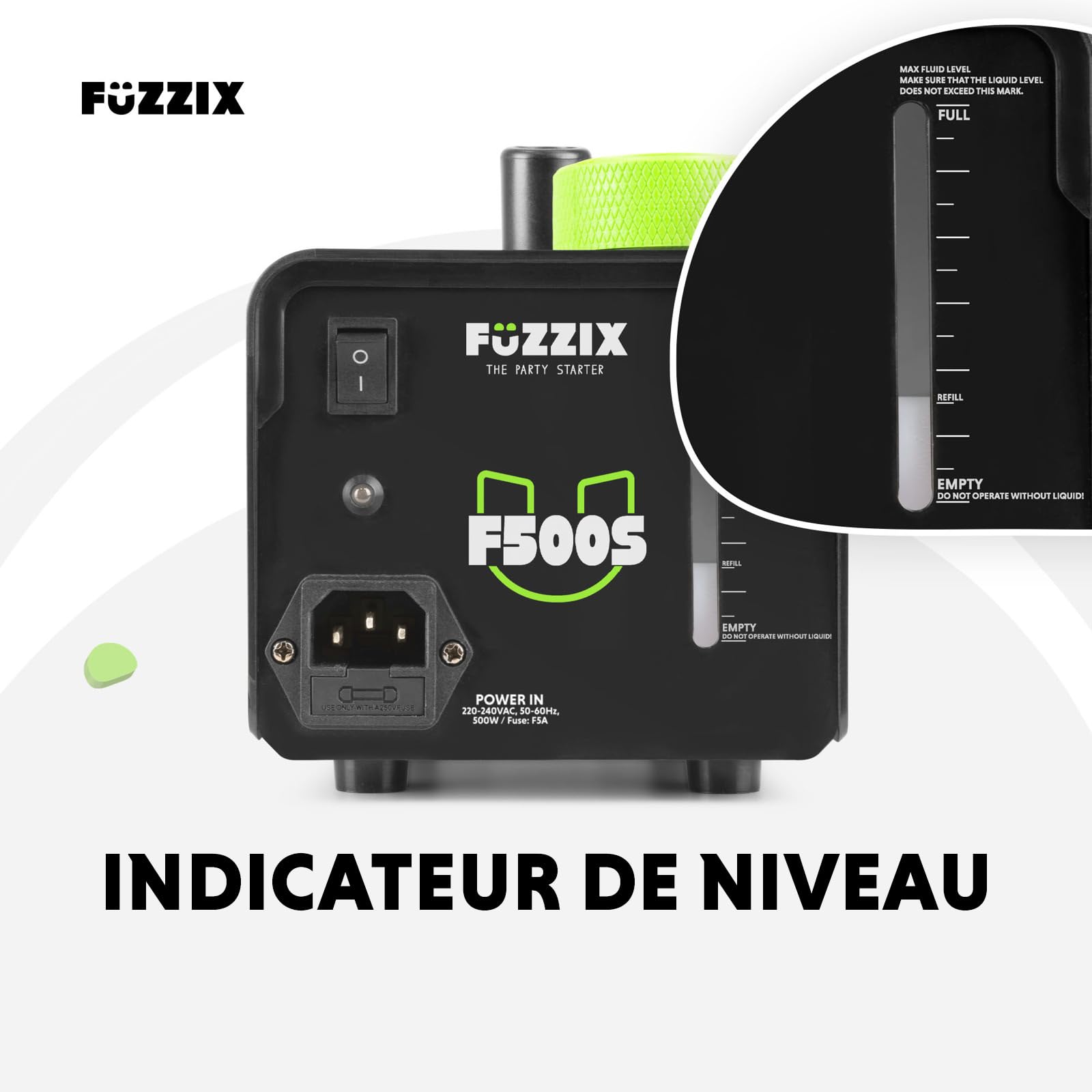 Fuzzix F500S - Pack Machine à Fumée 500 Watts avec 2 x Boules Disco RGB et 1L de Liquide à Fumée Standard - Un Pack tout-en-un Idéal pour les Soirées à la Maison, Fêtes d'Anniversaires