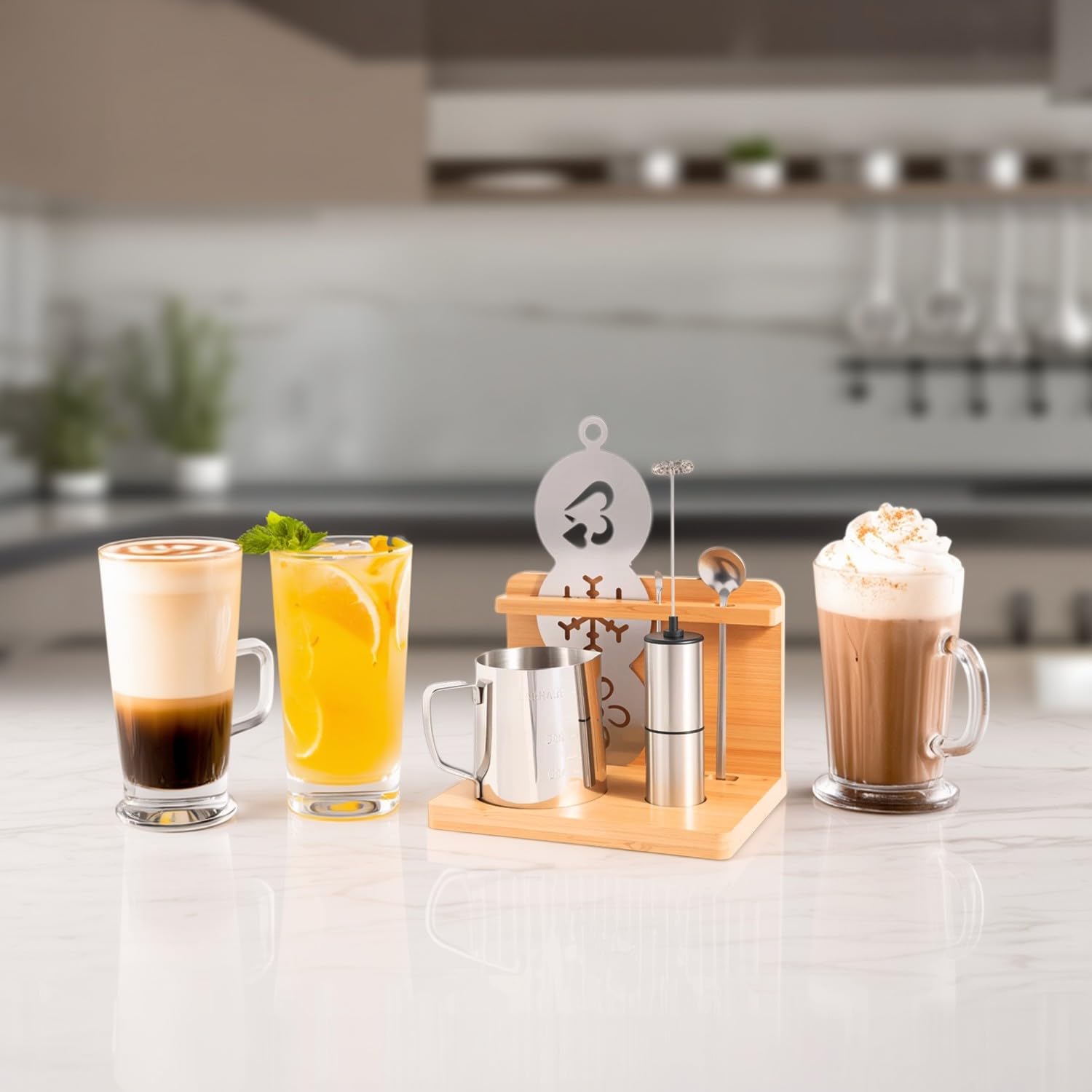 Electric Milk Frother Handheld - Compact Foam Maker with Stand & Accessories, Perfect for Coffee, Cappuccinos, Lattes, & More