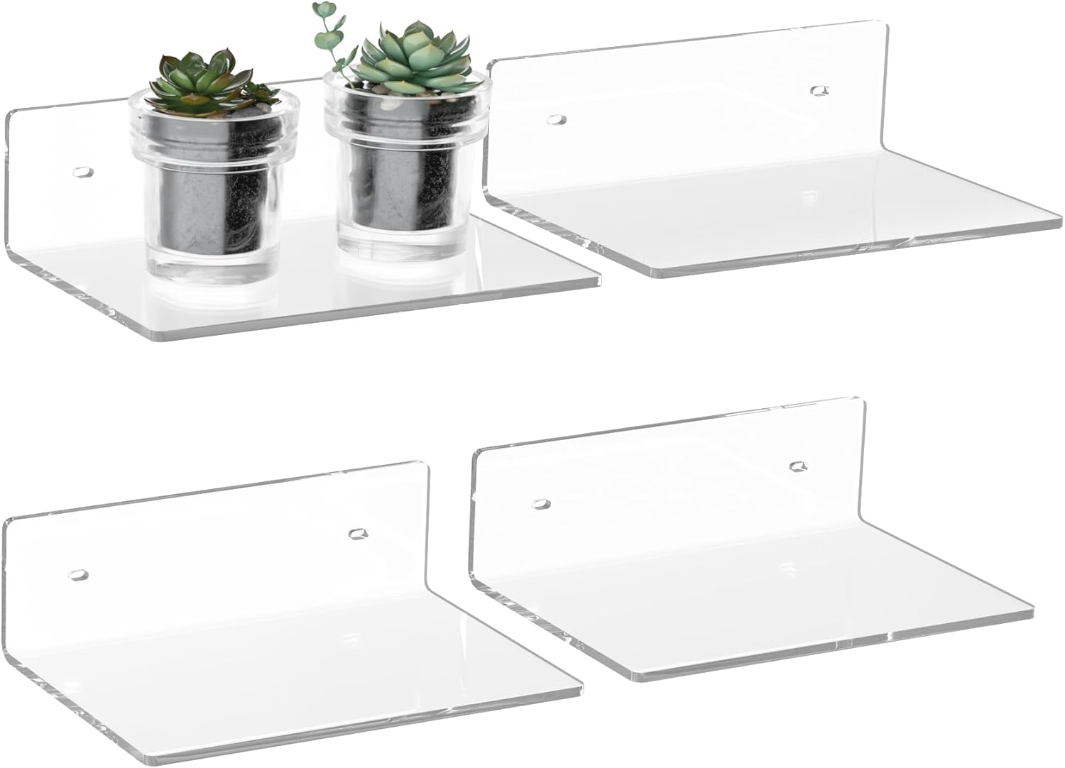 9 Inch Clear Wall Shelves, Acrylic Small Floating Shelf, Home Wall Display Shelf for Storage, Room Décor, Space Saving, Items Organizer, Bathroom Organizer, 4 Pack Clear 9 Inch