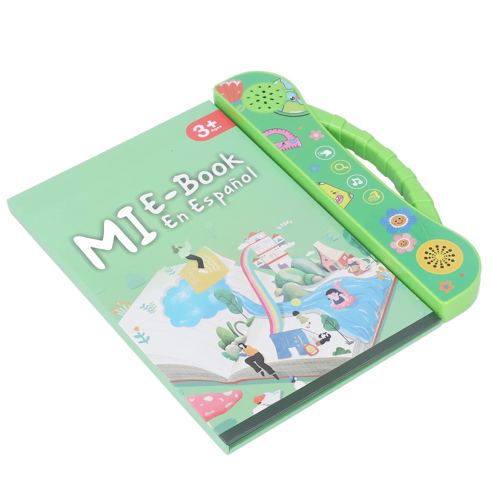 SIXRUN Libro Sonoro Educativo Interattivo Parlante Spagnolo per Bambini con Giochi e Storie, Impara lo Spagnolo per Bambini Verde, Plastica 10,0x9,1 Pollici