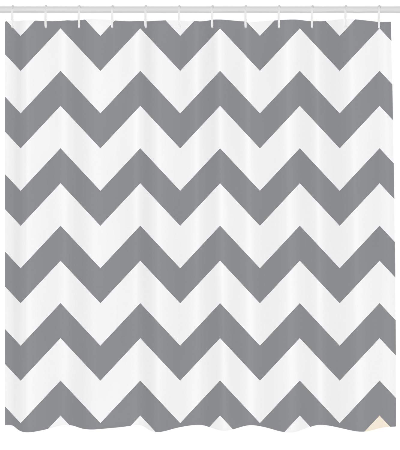ABAKUHAUS Grey Shower Curtain, Grey and White Chevron Pattern Classic Geometrical Horizontal Zig Zag Stripes Retro - Image 2