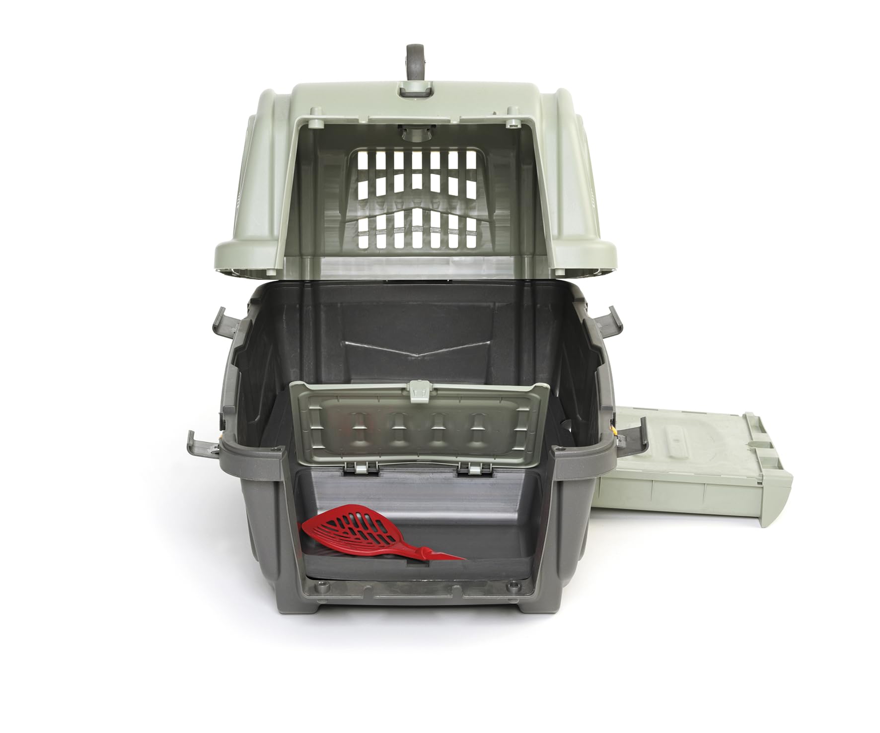 SELVADEGO | Trasportino per Gatti con Lettiera Integrata – Box da Viaggio con Apertura Superiore, Porta in Metallo e Cassetto Estraibile – Robusto e Igienico, per Auto e Treno e Aereo, 60x37x36 cm