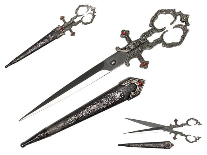 Medieval Renaissance Scissors Bodice Dagger Dirk Knife - Silver