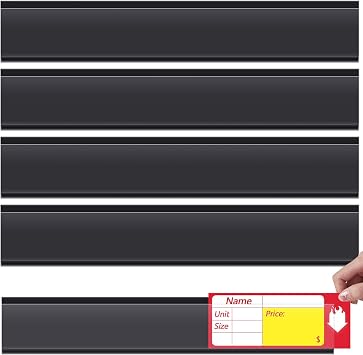 Spiareal 50 Pcs 47.8 x 1.38 Inch Shelf Label Strips Adhesive Back Stick on Data Price Tag Holder Clear PVC Adhesive Ticket Channel for Supermarkets Convenience ShopsBlack