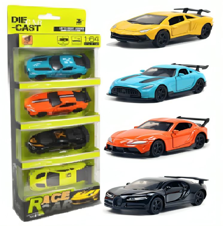Image of Galaxy Hi-Tech Diecast Metal Toy Super car Set of 4 Pull Back Racers Alloy Die Cast Openable Doors Racing Car for Kids High Speed Metal Toy Car Play Set for Children Best Gifts Toys for Boys