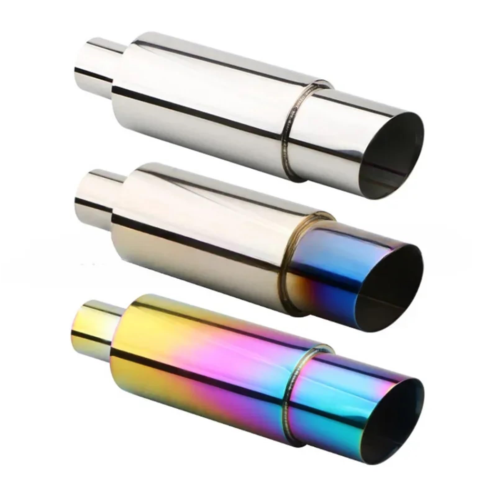 Extremos tubo escape coche Silenciador Escape Coche Tambor Recto Universal Garganta Larga Tubo Modificado Automóvil De Acero Inoxidable Con Rejilla(Plata)