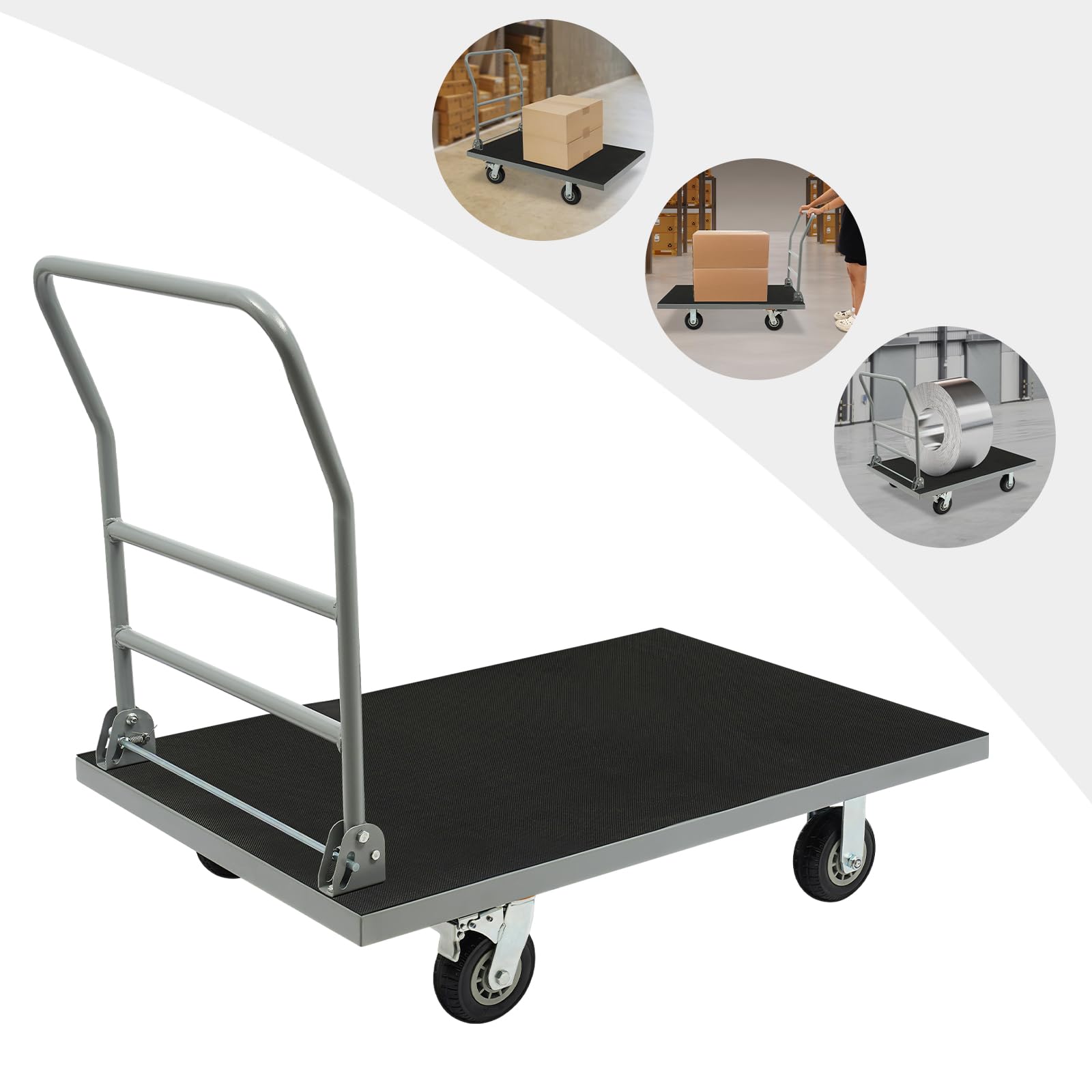 Truck Cart, Large Platform Truck Cart, 44 * 28 in Heavy Duty Push Cart with 2500 LBS Capacity, Foldable Flat Cart Hand Trucks for Homes, Offices, Warehouses, Garages, Workshops