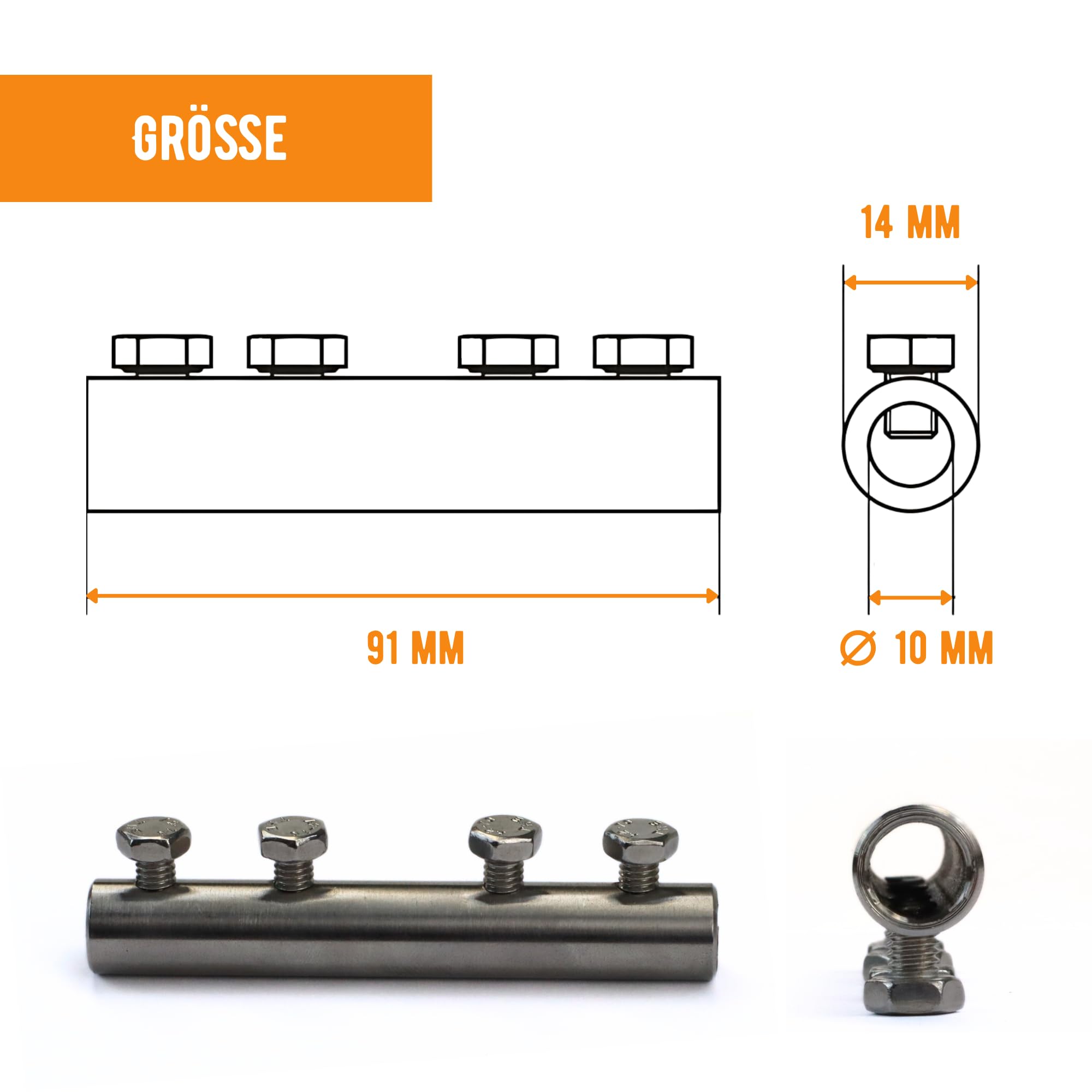 HausHeld® Morsetto parallelo V4A, connettore passante Ø8–10 mm