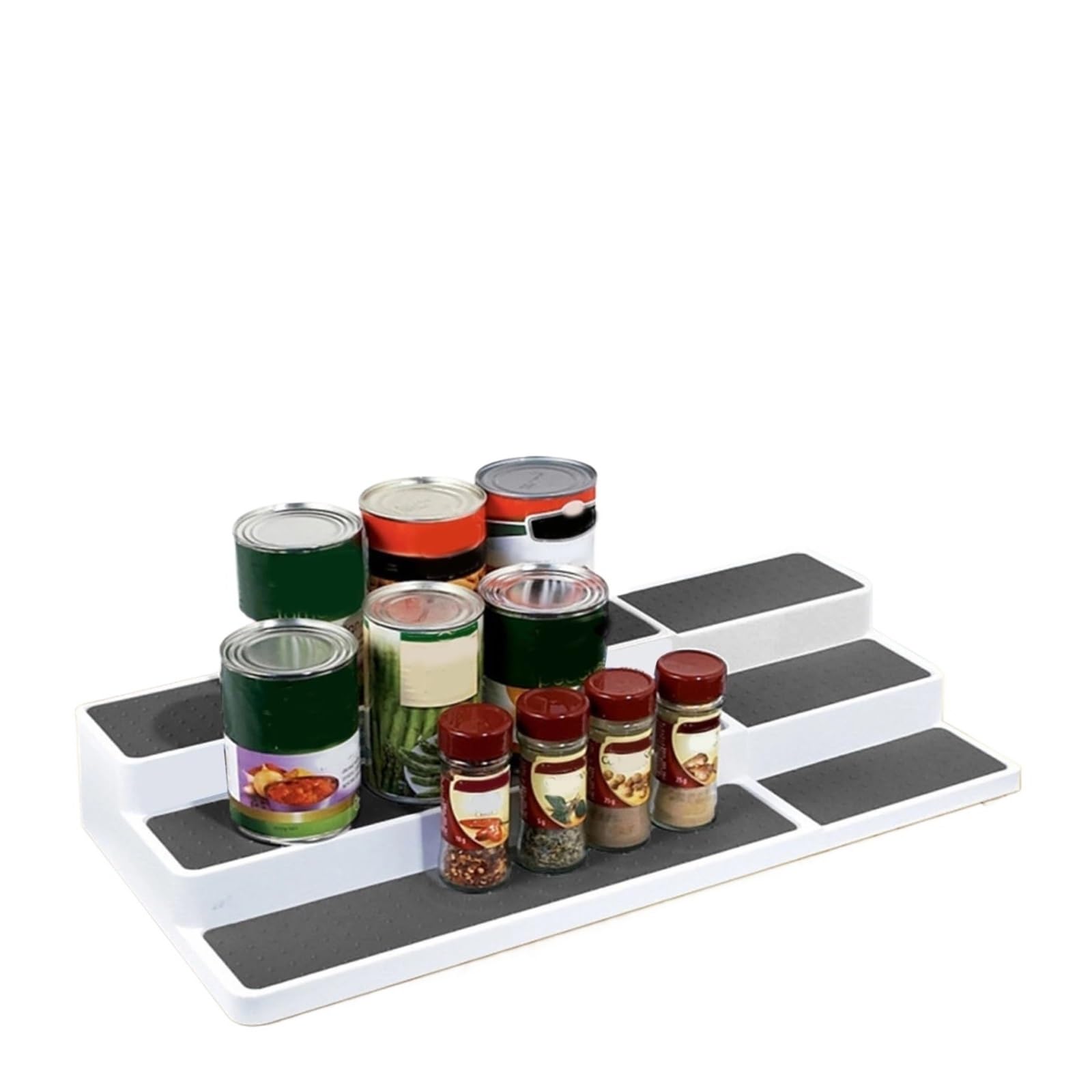 Estante de especias de 3 niveles, estante expandible, cocina para armarios y encimeras, solución de almacenamiento que ahorra espacio, soporte ajustable para especias, diseño moderno