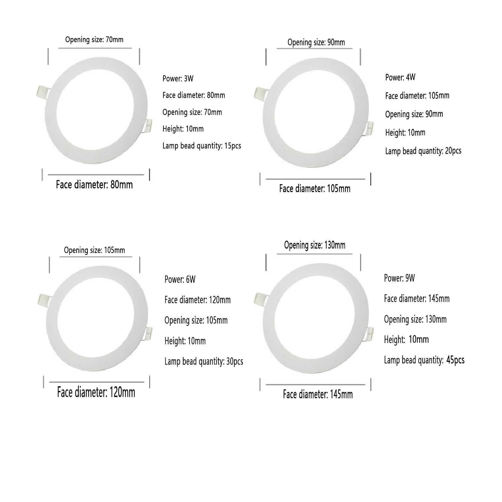 Lámpara de Techo empotrada de bajo Consumo, 240 LM, 4 W, LED, Panel Ultrafino de 10 cm, for baño y Pasillo, fácil instalación.(9Pack,6000K)