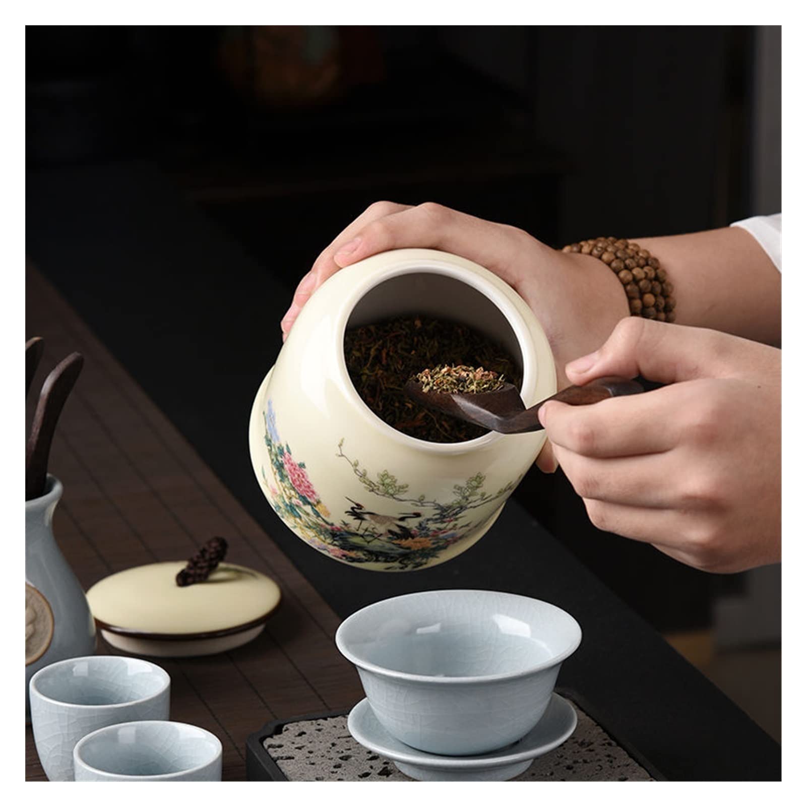 Teedose Behälter aus Kaffeebohnen, bemalter Tee, Vorratsdose aus Porzellan, Süßigkeitenbox, Gewürzbehälter, luftdicht, Teeflasche, Aufbewahrungsbehälter (A)