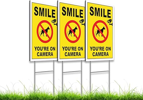Paquete de 3 señales de 8 x 12 pulgadas con estaca para cámara sonríe con estaca no hay que arrastrar Señales de seguridad para el hogar de