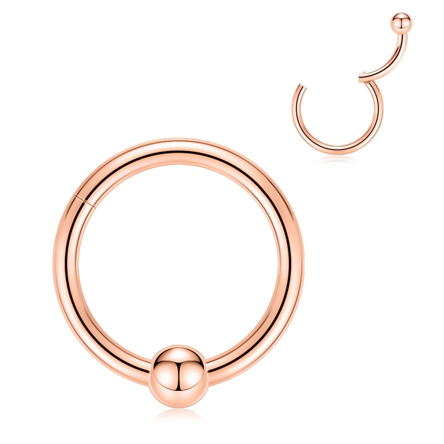 hengkaixuan 316L Surgical Steel Nose Hoop Ring Hinged Segment Clicker Ring Cartilage Helix Lip Tragus Conch Piercing Jewellery Sleeper Earrings Septum Lobe Hoop Earring for Women — view 11