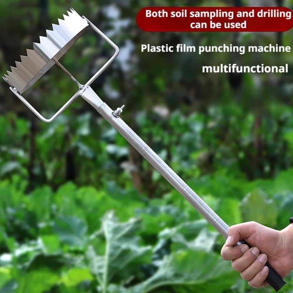 Foratrice per bulbi e pacciamatura, in acciaio inox, regolabile, strumento per la rimozione delle zolle, per piantare serre, cura del prato e lavori in giardino