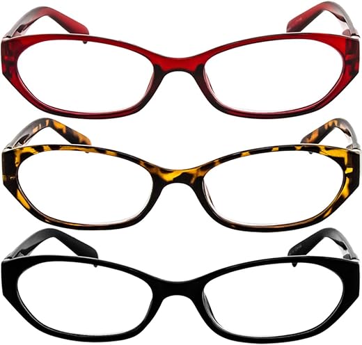 Reading Glasses 3 Pack with Tortoise Red Black Always Have a Stylish Look & Crystal Clear Vision When You Need It! Comfort...