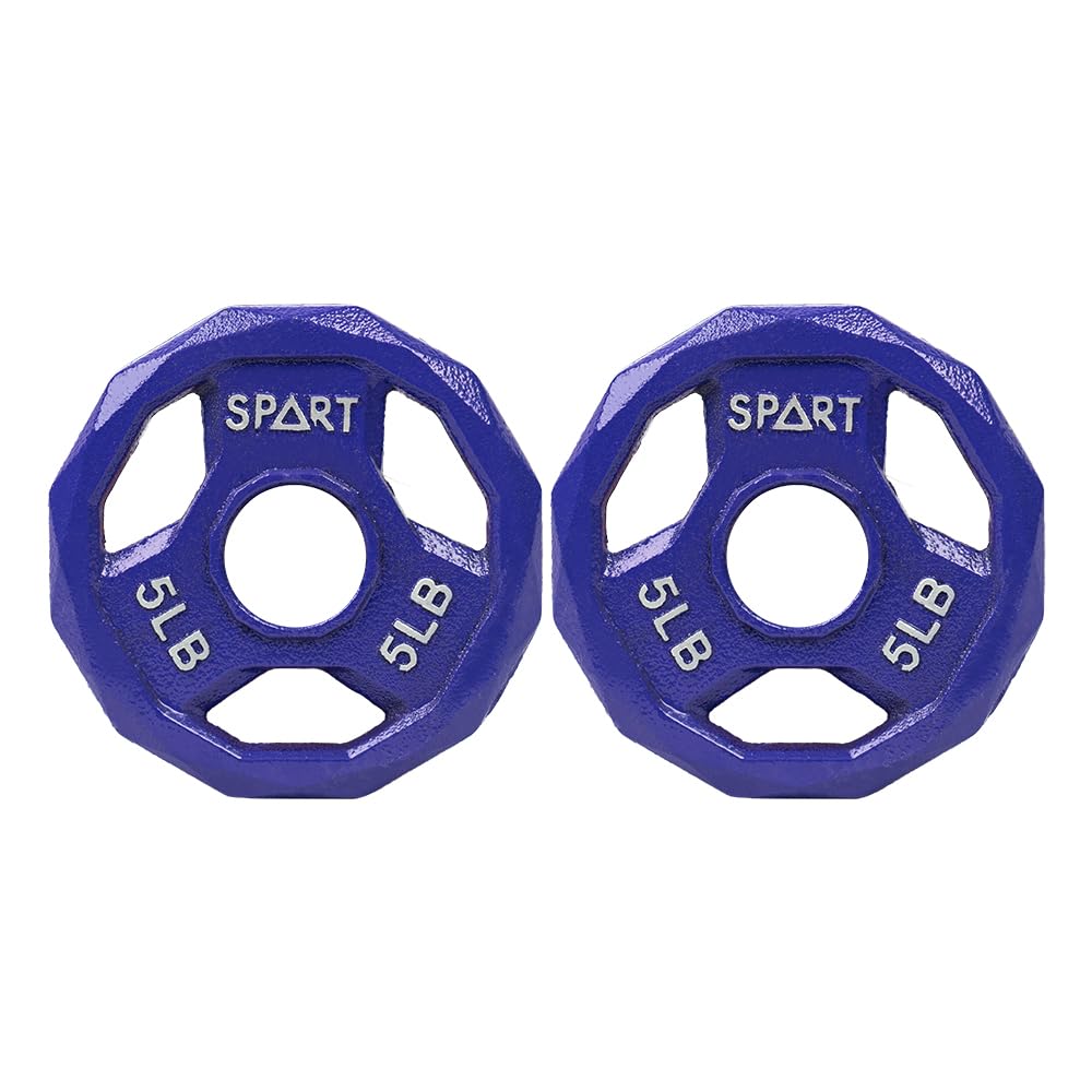 SPART Color Coded Weight Plate 2-Inch Cast Iron Tri-Grip Plate for Barbell,Solid Cast Iron Olympic Weight Plates for Strength Training, Weightlifting, Crossfit, 2.5/5/10/15/25/35/45LB, Single/Pair/Set