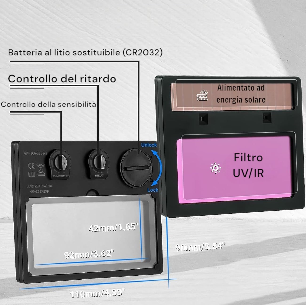 Maschera per Saldatura ad Energia Solare Autoscurante Oscurante Autoalimentato Gamma di Ombre Regolabili DIN4/9-13 Protezione UV/IV Maschera da Saldatore Casco Saldatura per MIG TIG MAG MMA (Aquila)