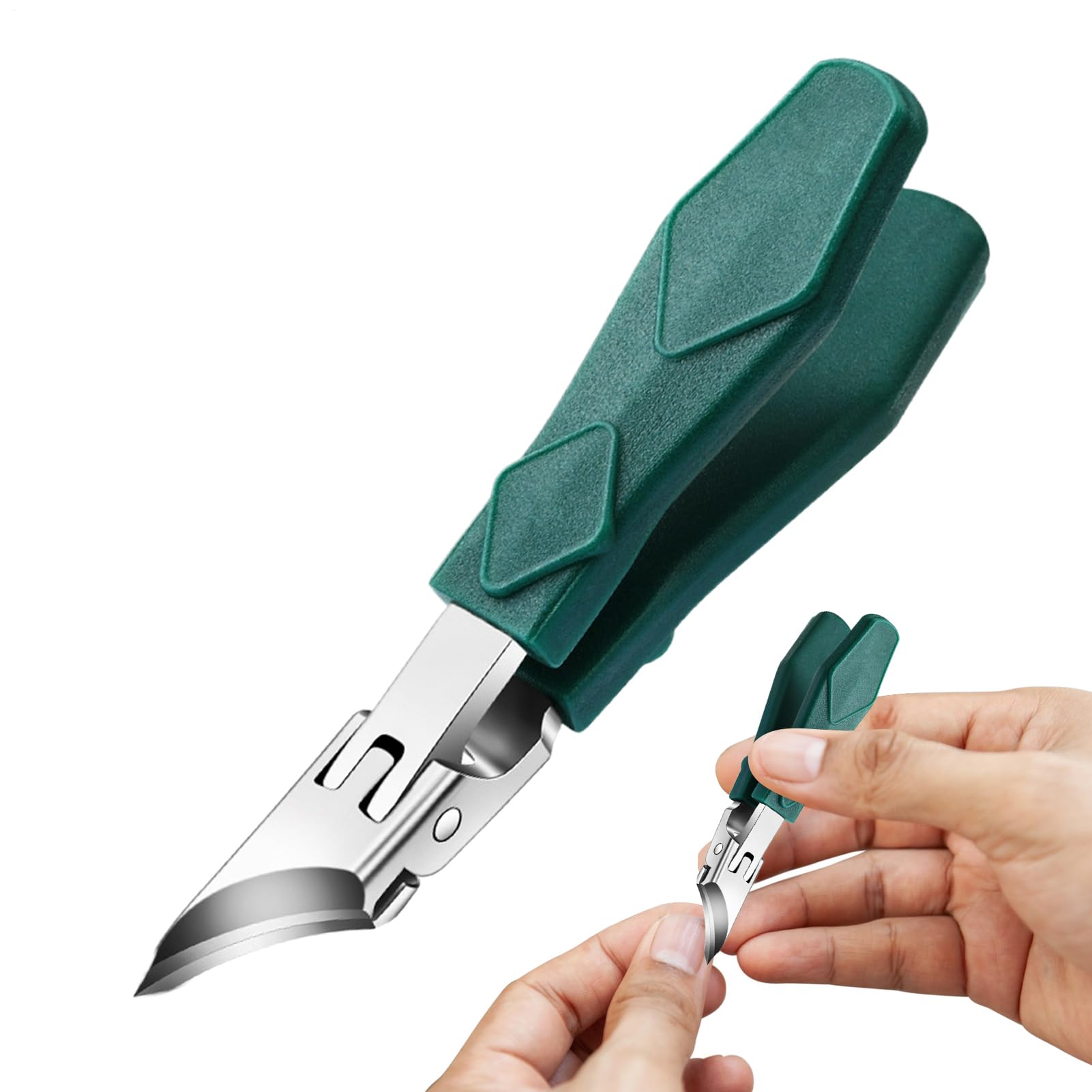 Slanted Nail Clippers Curved Pédicure Tool, Heavy Duty Trimmer, Anti-Splash Blade Design, Poignée ergonomique, Silver Finish, Household Salon Travel Use, 10,2 x 1,8 cm Green Black