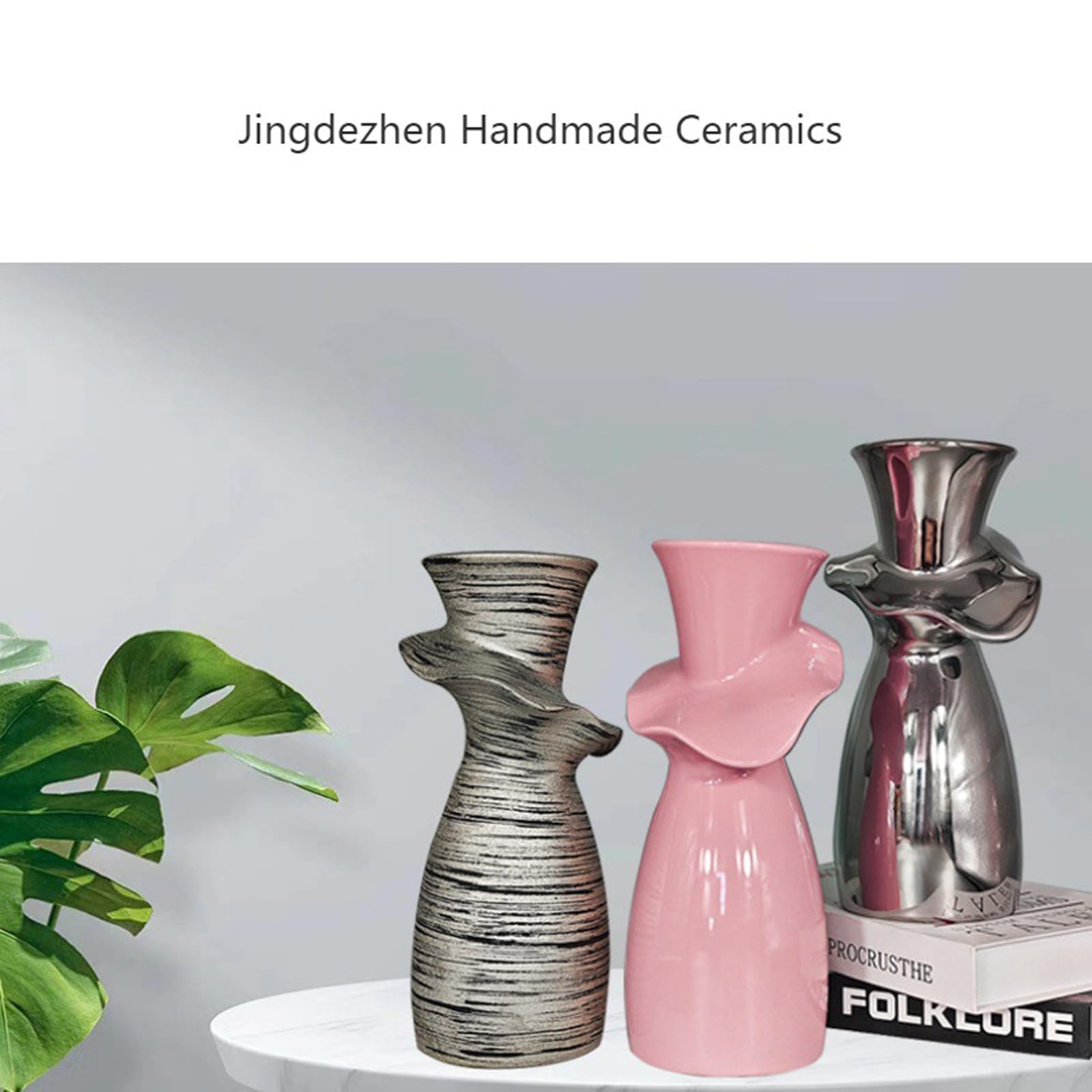 Ocynkowany ceramiczny wazon z płatkami Nadaje się do dekoracji stołu i półki, do kominka, sypialni, kuchni, stołu biurowego,Red