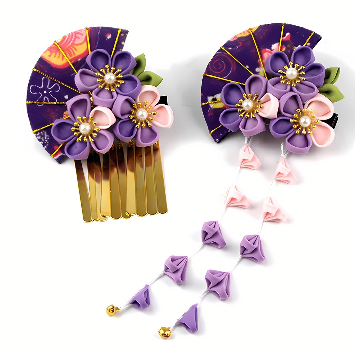 Set di 2 fermagli per capelli da donna a forma di kimono giapponese, con nappa, accessori per capelli tradizionali Kanzashi