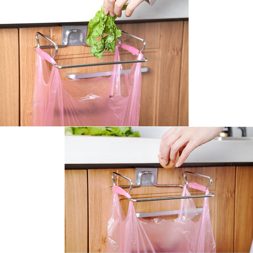 Basong Stainless Steel Garbage Bag Holder Cupboard Cabinet Hanging Trash Bags Rack for Kitchen and Camping