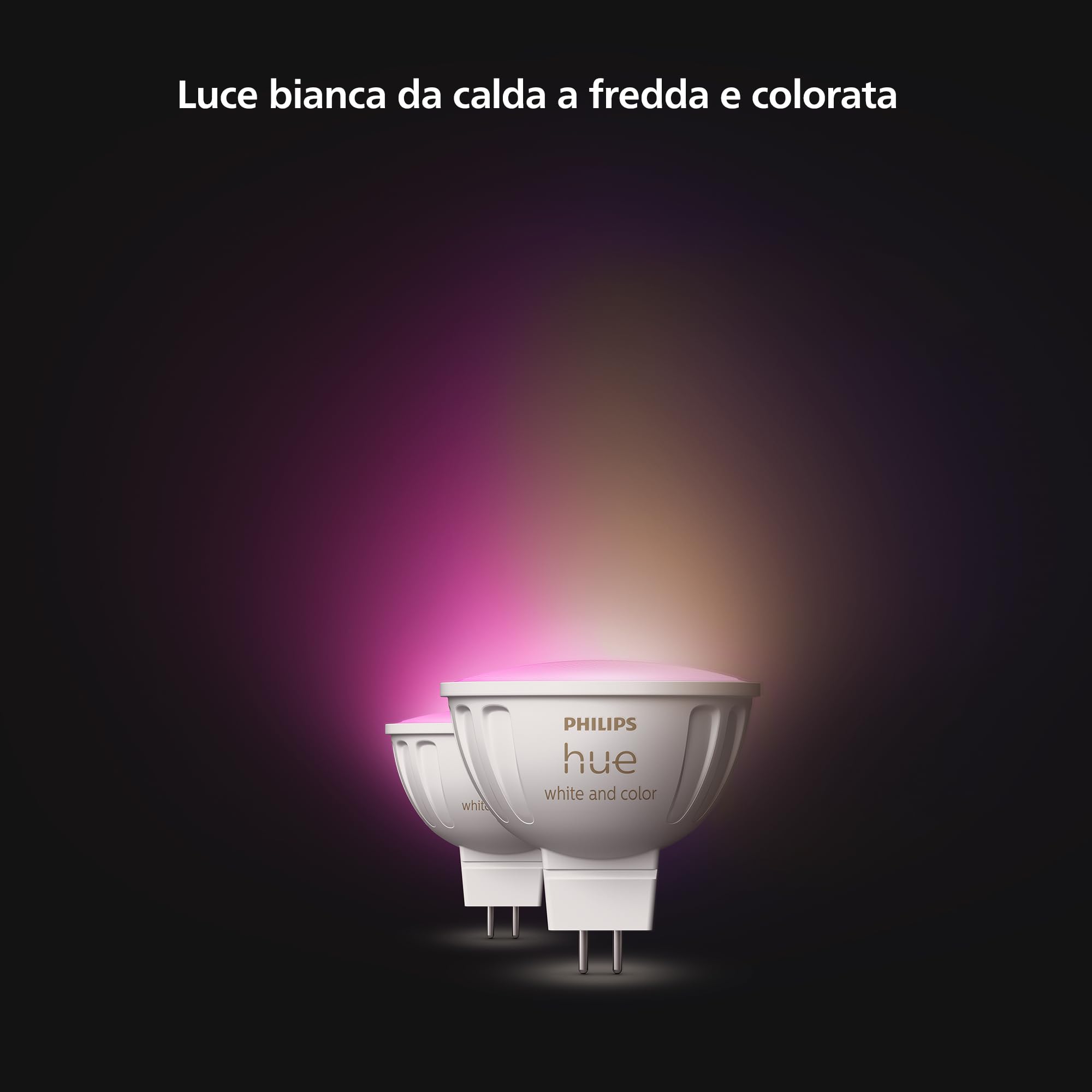 Philips Hue White and Color Ambiance, Faretto Smart, Luce Bianca o Colorata, Dimmerabile, Bluetooth, GU5.3, 2x5W, 2 pezzi