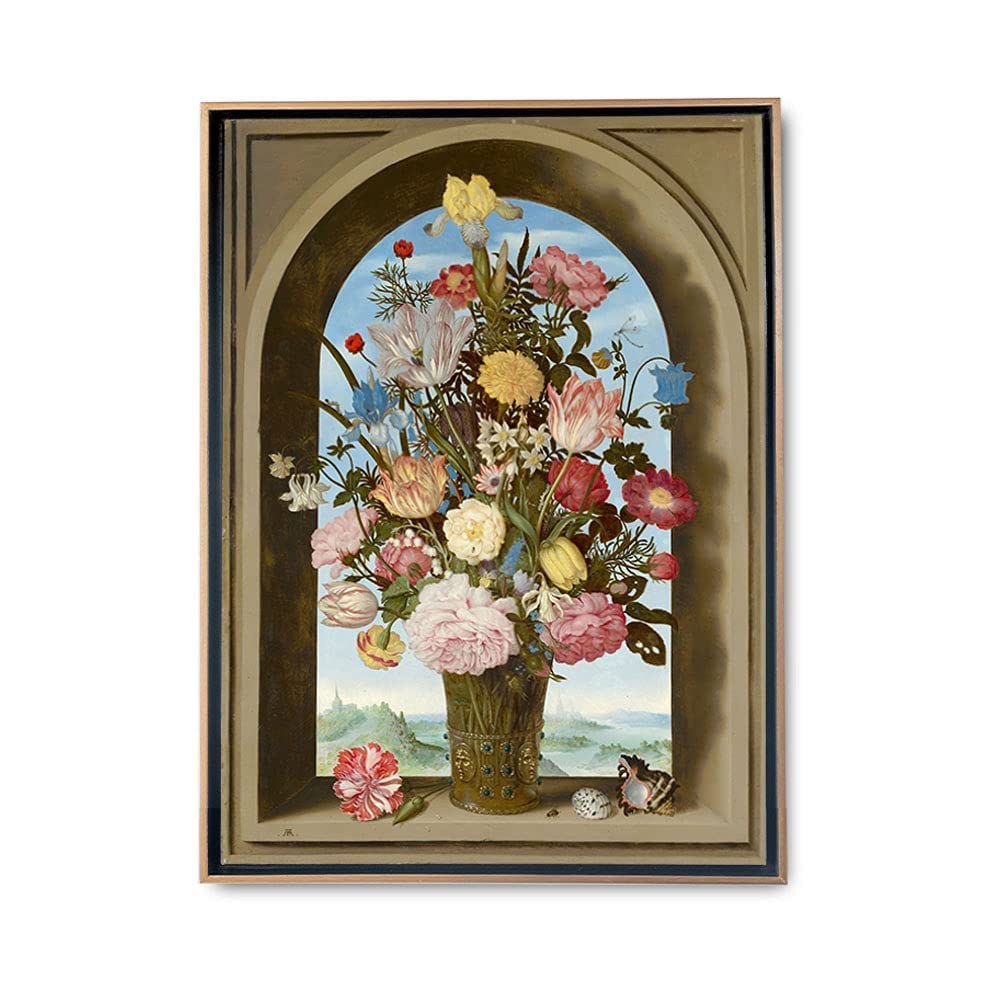 Realistic Painting Vase on Window Digital Print on Cotton Fabric Pop Art Minimalist Modern for Offices, Hotels, Living Rooms, Bedrooms Ready to Hang with Floating Frame Option (80 x 60)