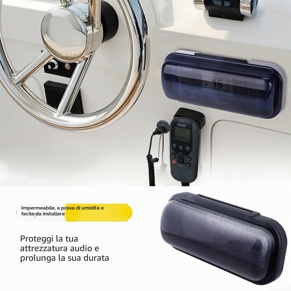 Yhenlovtt Copertura per radio stereo marina, 180 mm, impermeabile, con ripiano di supporto a molla per porta ribaltabile, per sistema audio barca