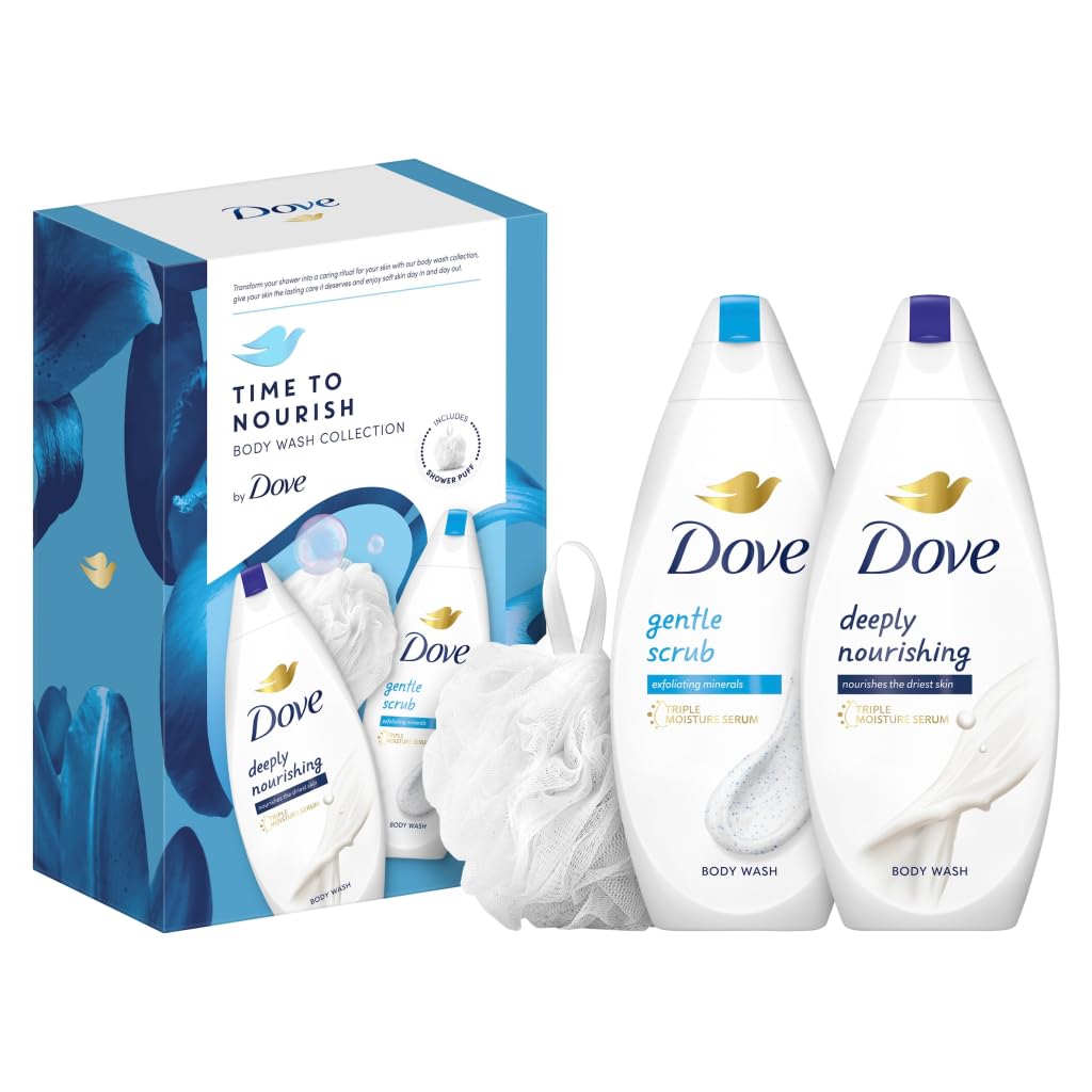 DoveTime to Nourish Body Wash Collection Gift Set with a luxury shower puff perfect gifts for her 2 piece