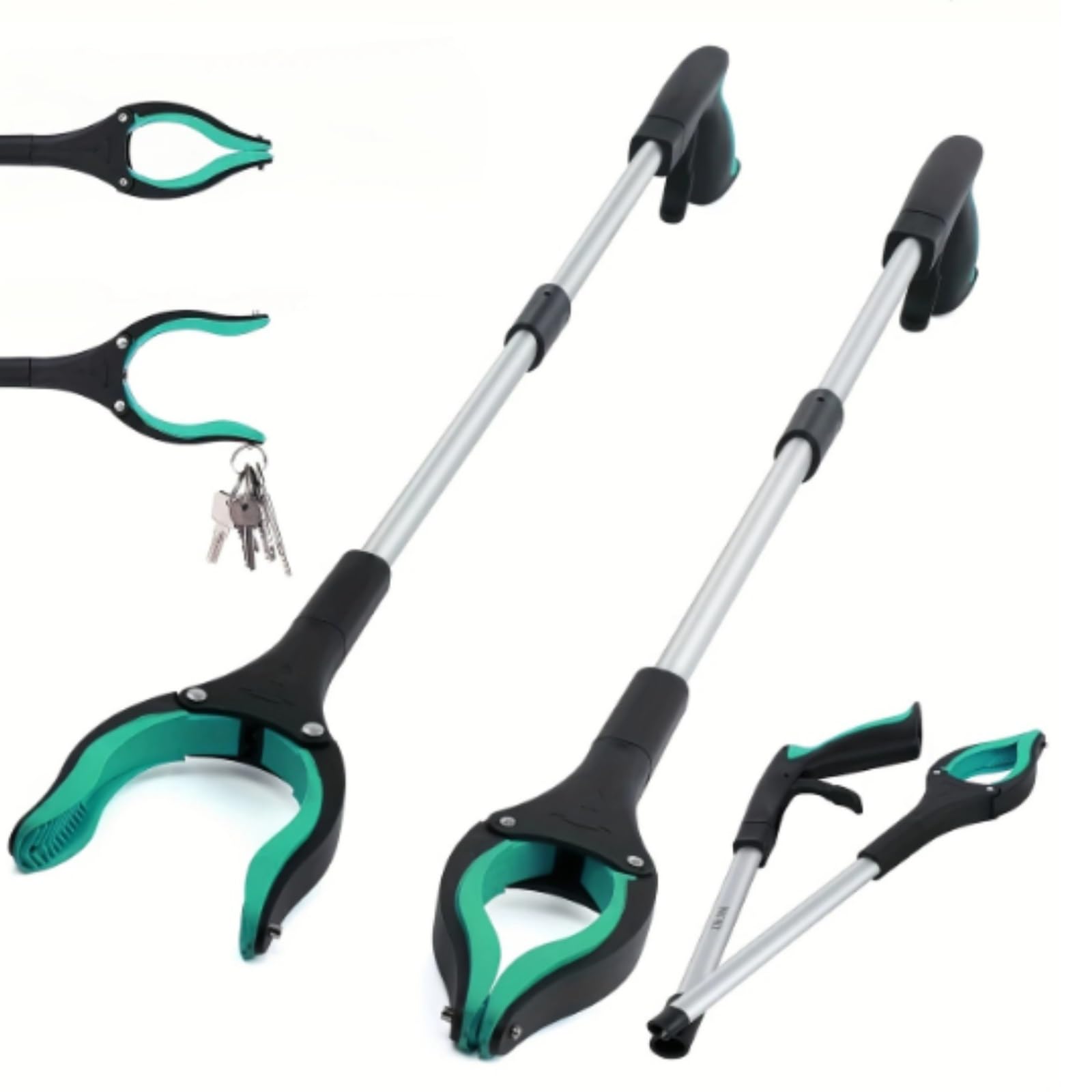 Greifzange 2Pcs Grabber Werkzeug Aluminium Magnetische Klaue Leichte Faltbare Reacher Werkzeug(Grün)