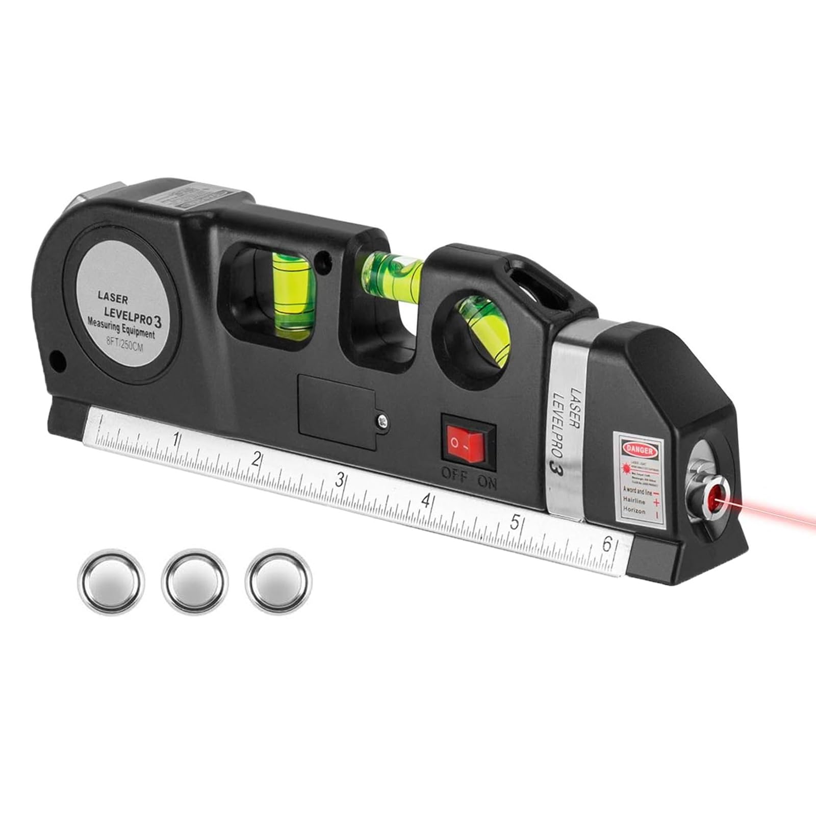 Laser Level Pro 3 | Self-Leveling Spirit Level with Laser Line & 2.5m Measuring Tape for DIY, Carpentry, Picture Hanging, Tiling & Construction Projects
