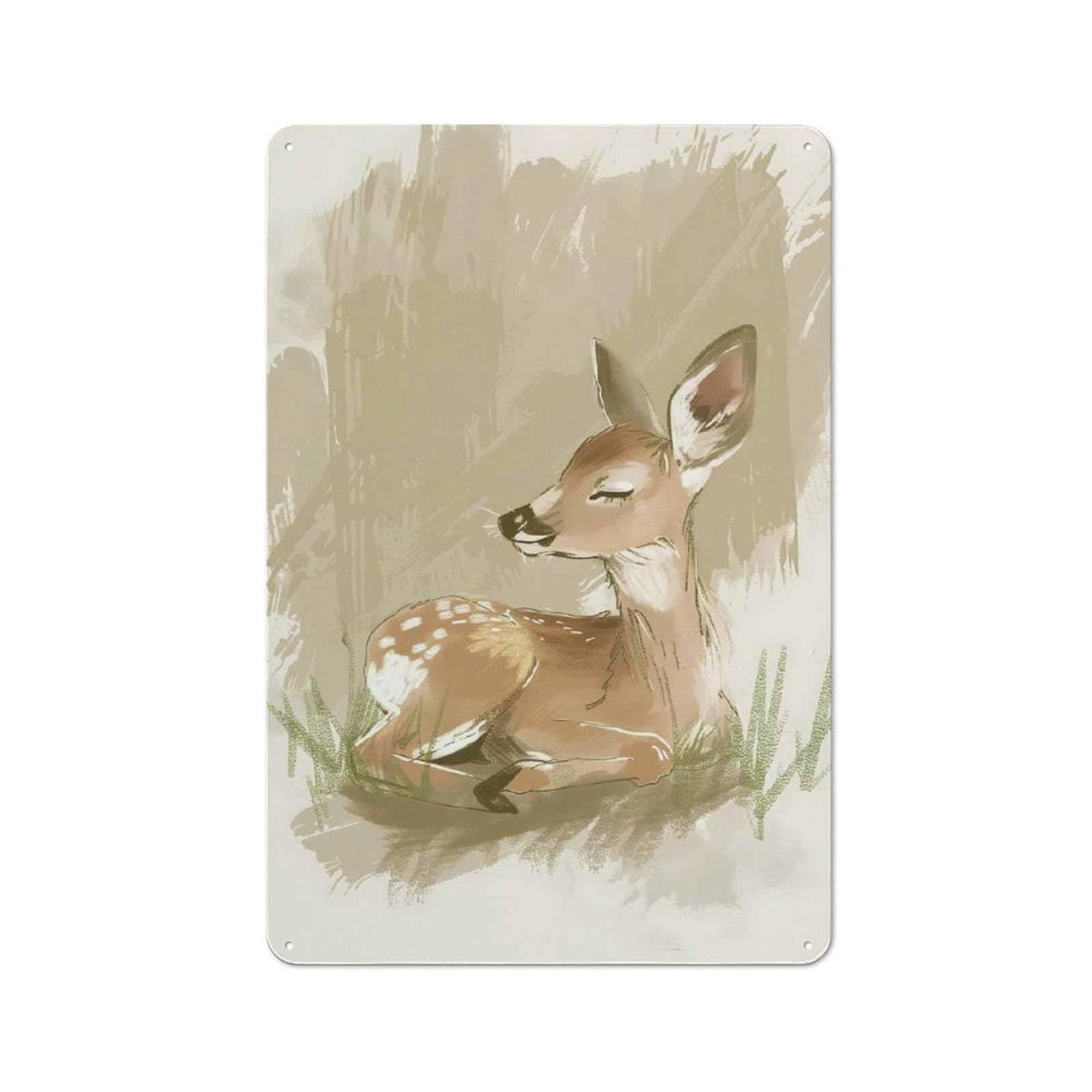 Bistro Style Sleeping Baby Deer Nursery Illustration Decorative Metal Plaque 30x20cm, Bistro Wall Plaque for Tea Room, Shop Wall Or Breakfast Area